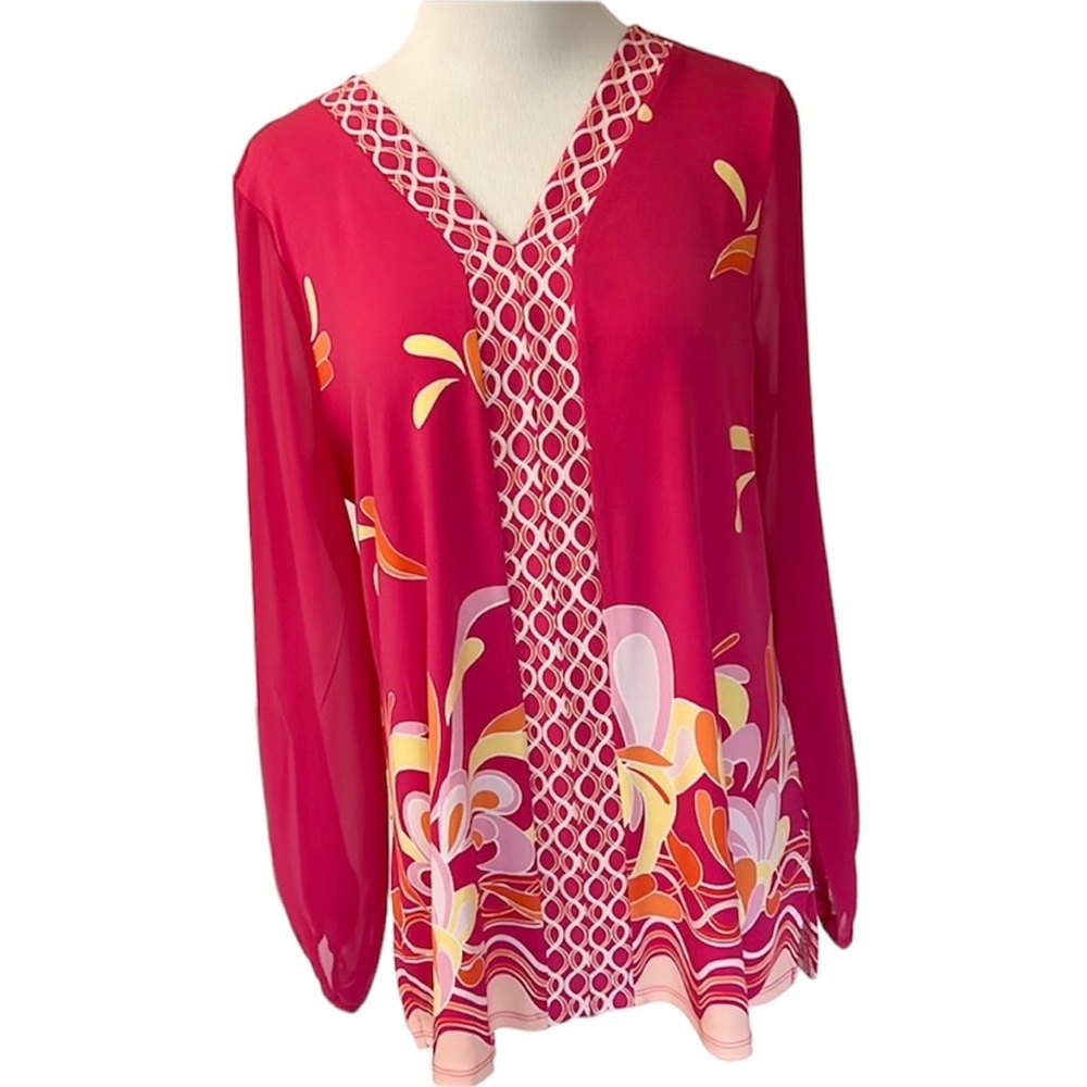 JM Collection Pink Floral Top. Size PXL